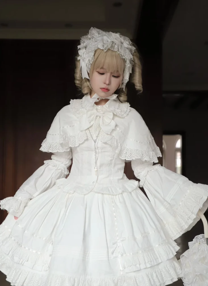 Praying Snowfall - Old School Lolita Skirt Suit Cape Princess Sleeve Shirt - Image 21
