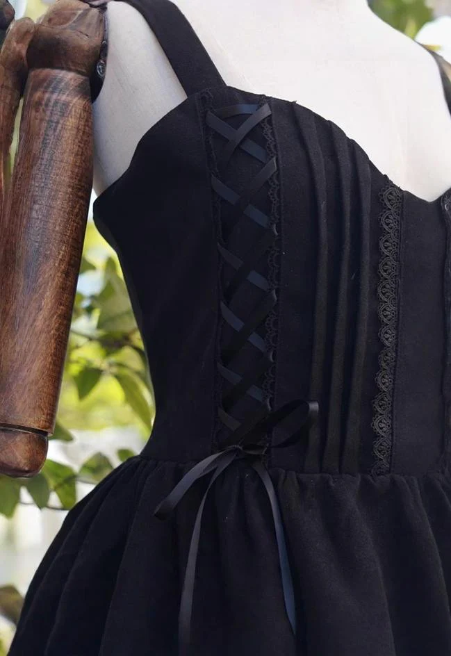 Garden Waltz - Black Elegant Lolita JSK, Knee Length Dress - Image 8