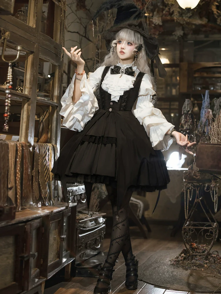 Dawn Witch - Black Gothic Lolita JSK Dress + White Blouse - Image 12