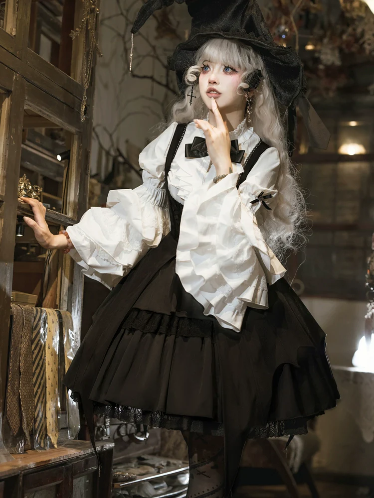 Dawn Witch - Black Gothic Lolita JSK Dress + White Blouse - Image 2