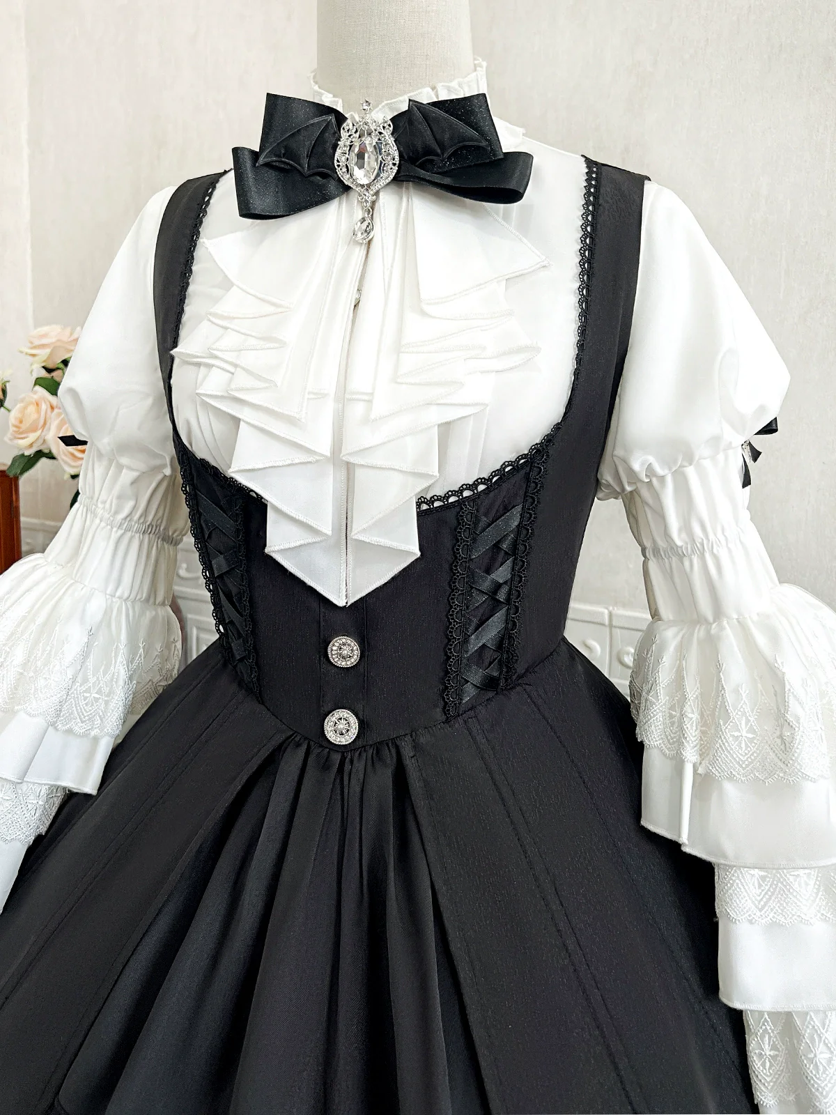 Dawn Witch - Black Gothic Lolita JSK Dress + White Blouse - Image 8