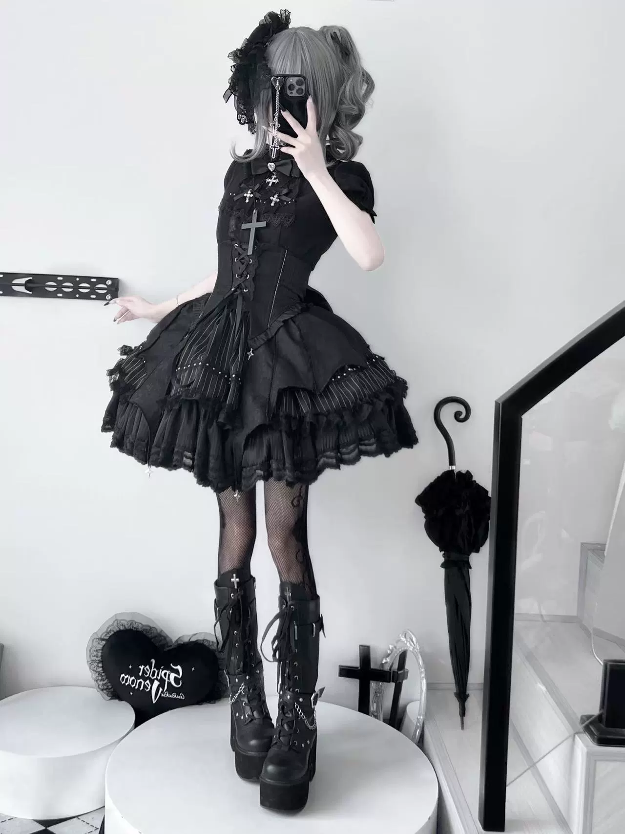 Trace Bone - Black Gothic Lolita SK & Waist Cincher - Image 11