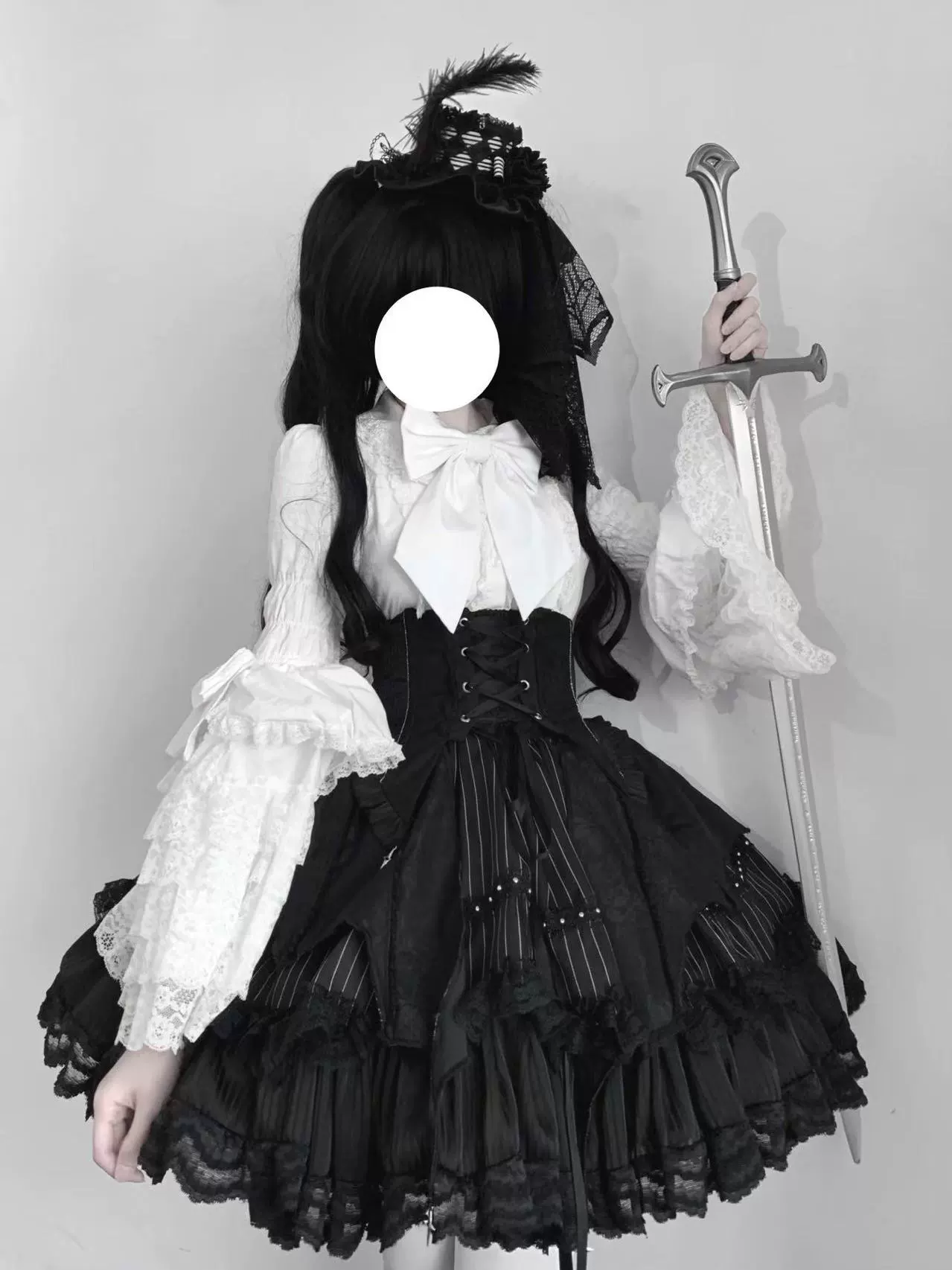 Trace Bone - Black Gothic Lolita SK & Waist Cincher - Image 7
