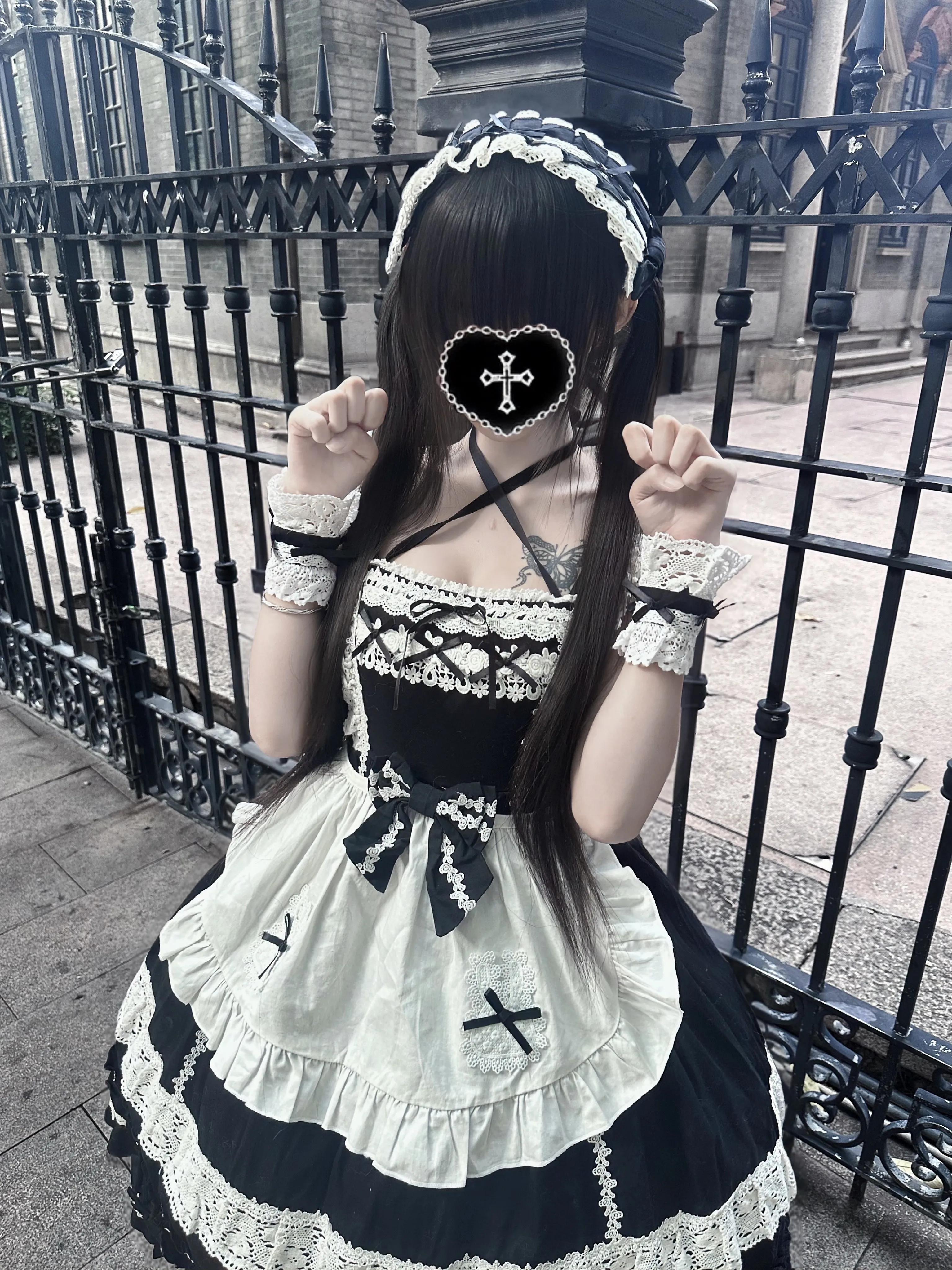 First Generation Doll - Black Old School Lolita Halter JSK Dress with Lace - Image 4