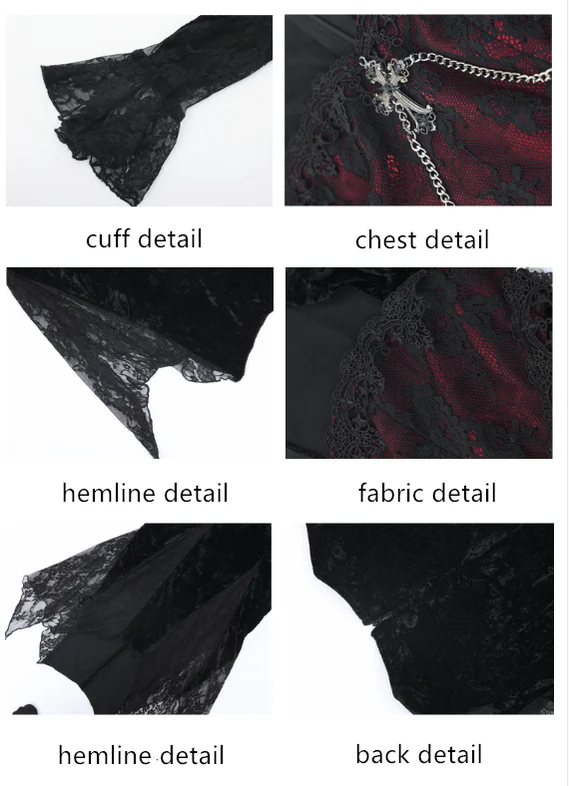 Blood Supply - Rose Cemetery - Dark Red Velvet Mermaid Gothic Lolita Dress - Image 9