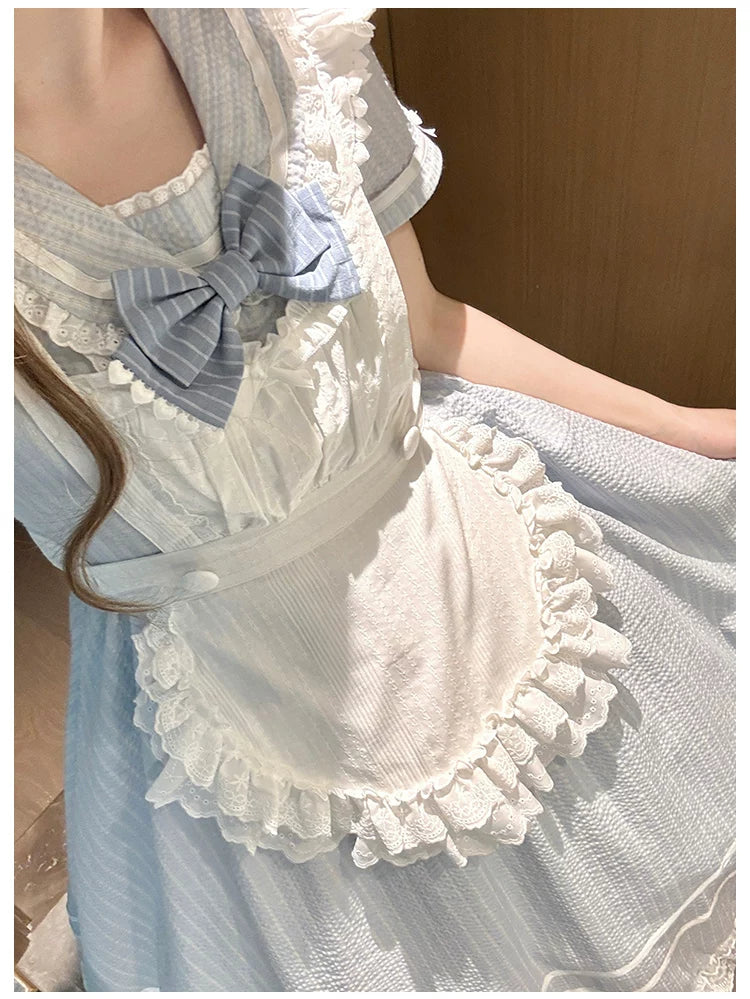 Seven-Day Bell - Blue Classic Lolita Striped OP Dress, Sailor Collar - Image 16