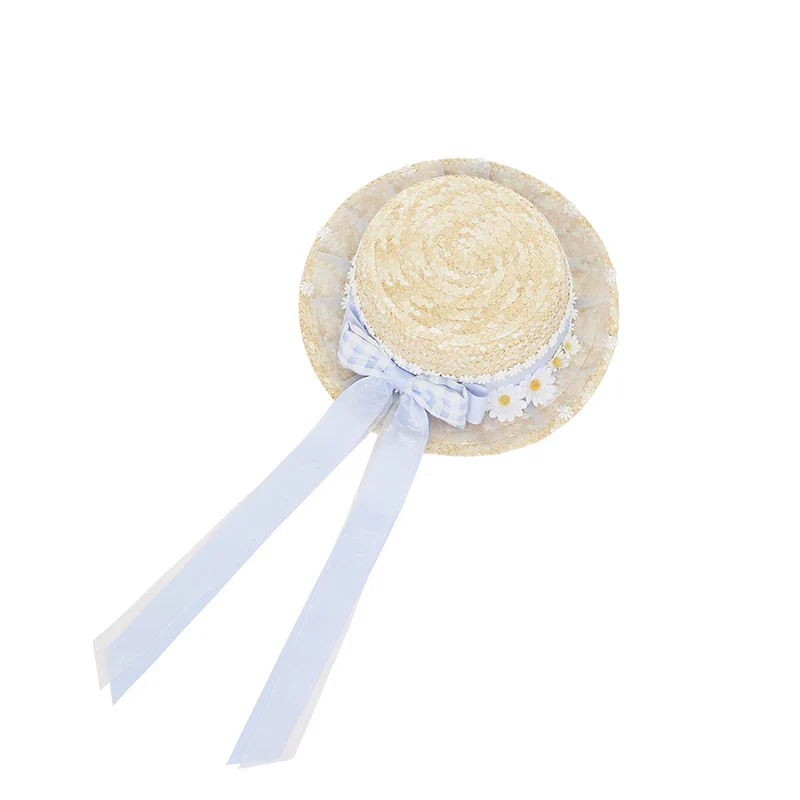 Daisy Cake - Blue Plaid Sweet Lolita JSK Dress, Daisy-trimmed Bows - Image 12