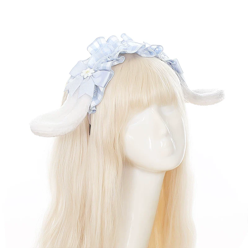 Daisy Cake - Blue Plaid Sweet Lolita JSK Dress, Daisy-trimmed Bows - Image 9