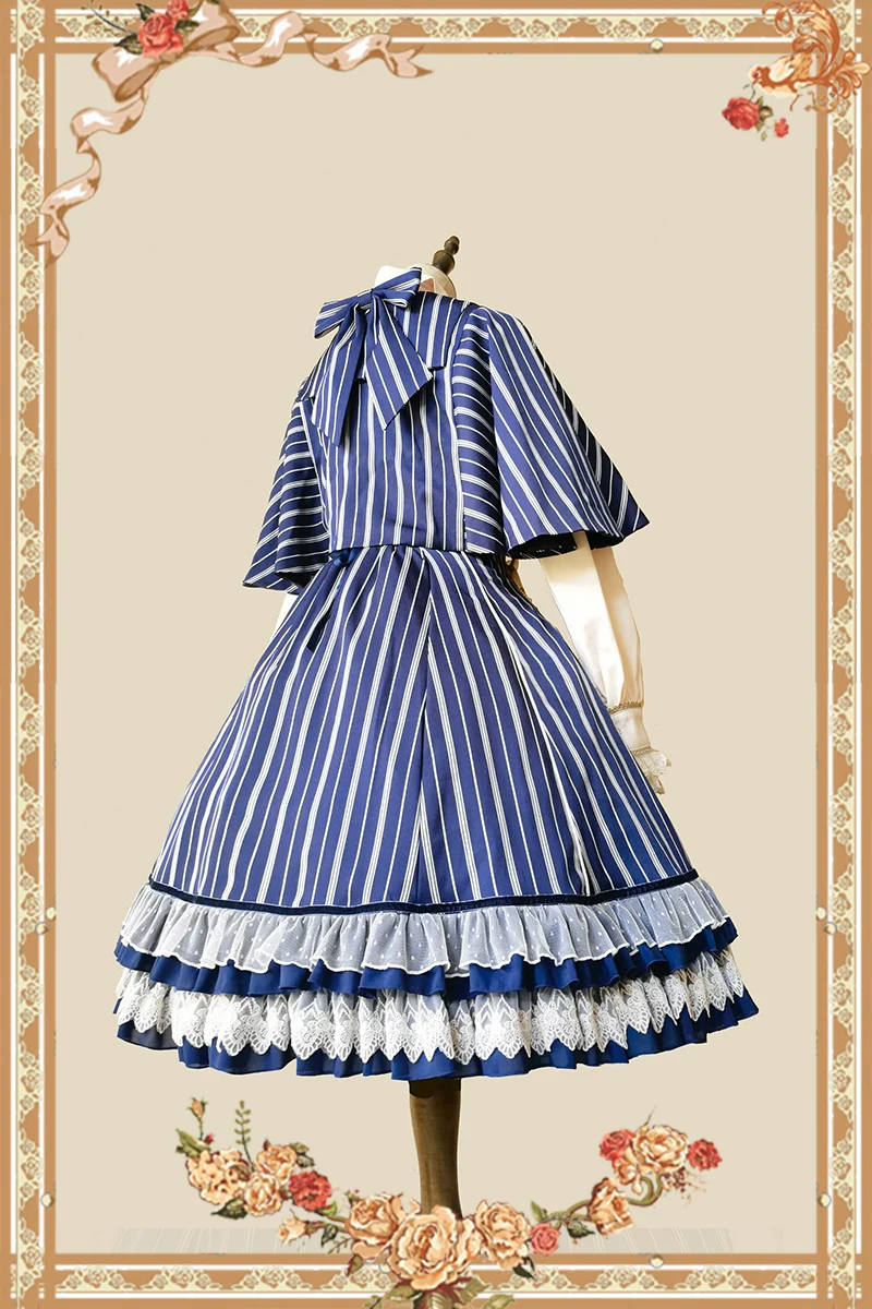 Elegant Lolita Stripe High-waist Jumper Dress Set and Cape - Image 11