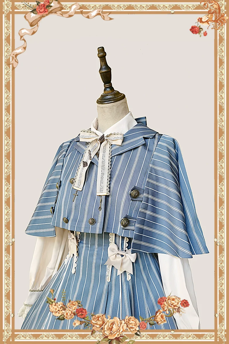Elegant Lolita Stripe High-waist Jumper Dress Set and Cape - Image 33