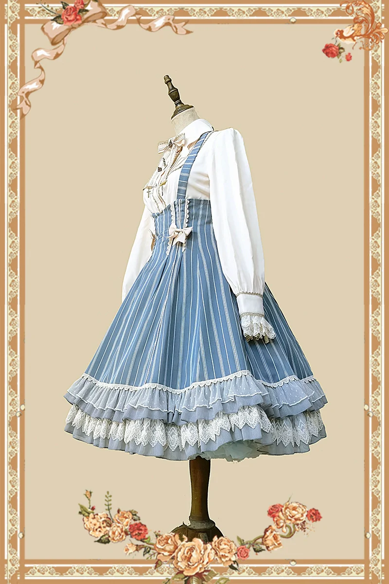 Elegant Lolita Stripe High-waist Jumper Dress Set and Cape - Image 41
