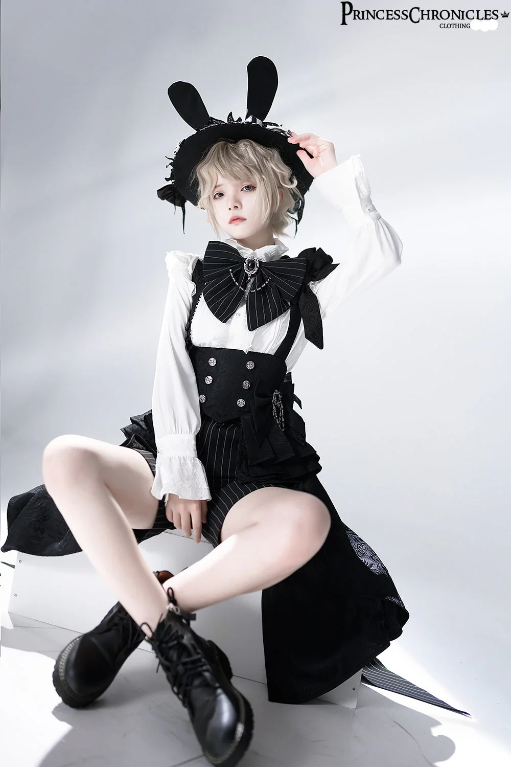 Rabbit Theater - Ouji Lolita White Blouse and Striped Shorts Set - Image 28