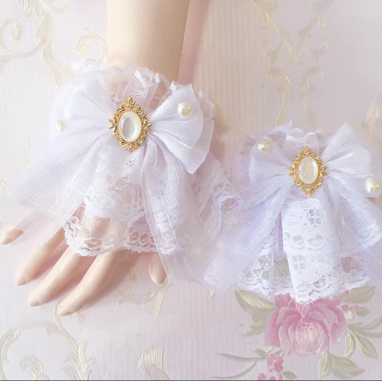 Sakura Home - Sweet Lolita Handmade Lace Bows Cuffs - Image 12