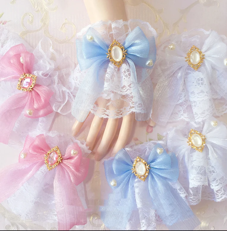 Sakura Home - Sweet Lolita Handmade Lace Bows Cuffs - Image 13