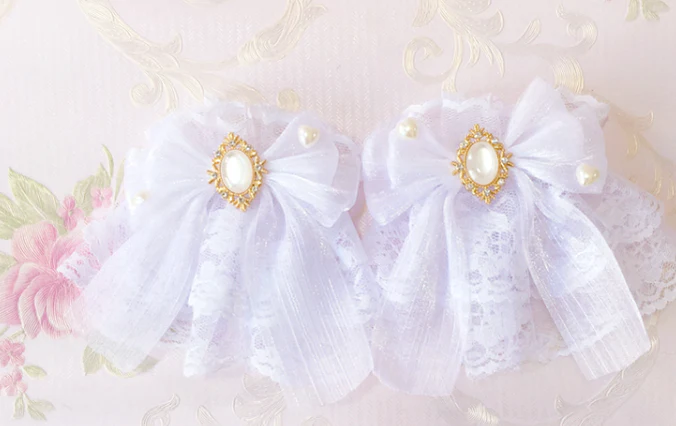 Sakura Home - Sweet Lolita Handmade Lace Bows Cuffs - Image 4