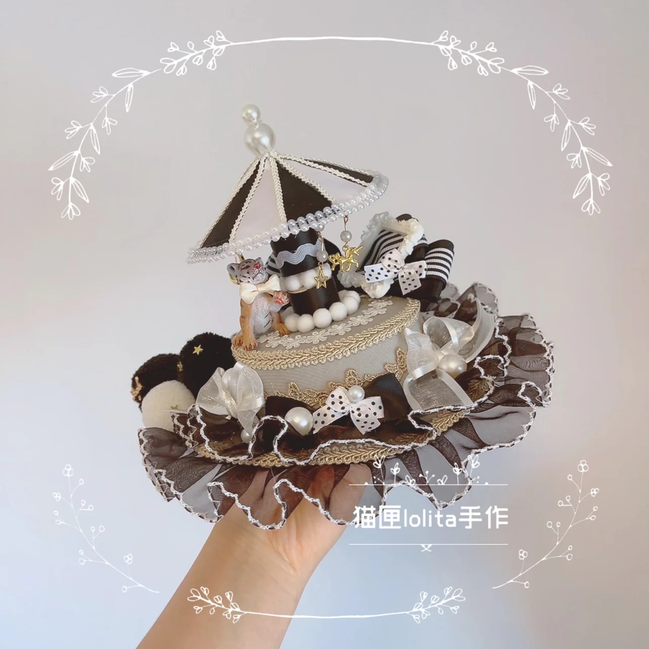 Cat Box - Night Party - Kawaii Lolita Small Top Hat KC Headdress - Image 5