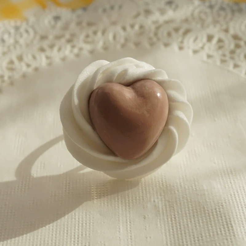 Cute Lolita Ring Handmade Clay Cream Heart Shape Adjustable Ring - Image 9