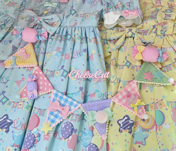 Cheese Cat - Sweet Lolita Plaid Candy Bow Flags Brooch - Image 20