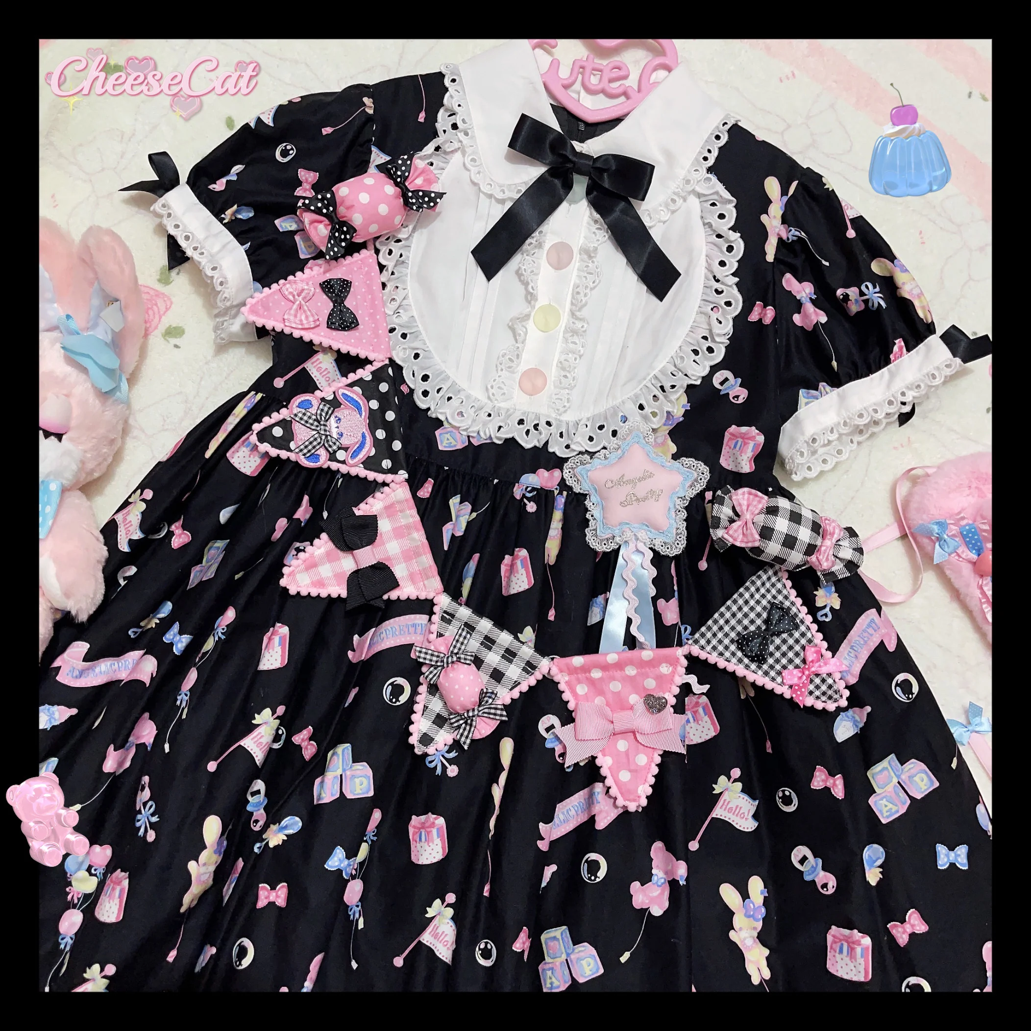 Cheese Cat - Sweet Lolita Plaid Candy Bow Flags Brooch - Image 9