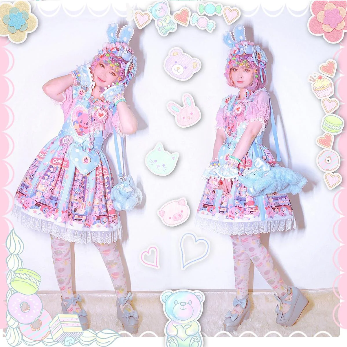 Sweetheart Doll Machine - Sweet Lolita Printed Salopette - Image 29