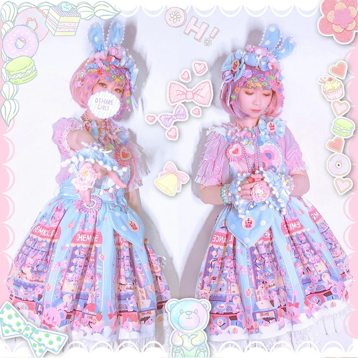 Sweetheart Doll Machine - Sweet Lolita Printed Salopette - Image 30