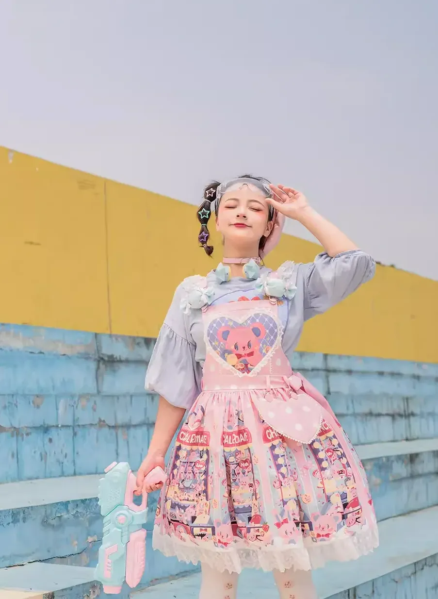 Sweetheart Doll Machine - Sweet Lolita Printed Salopette - Image 4