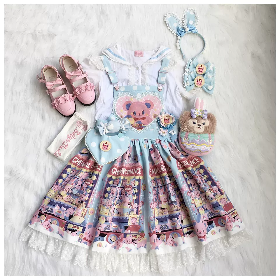Sweetheart Doll Machine - Sweet Lolita Printed Salopette - Image 8