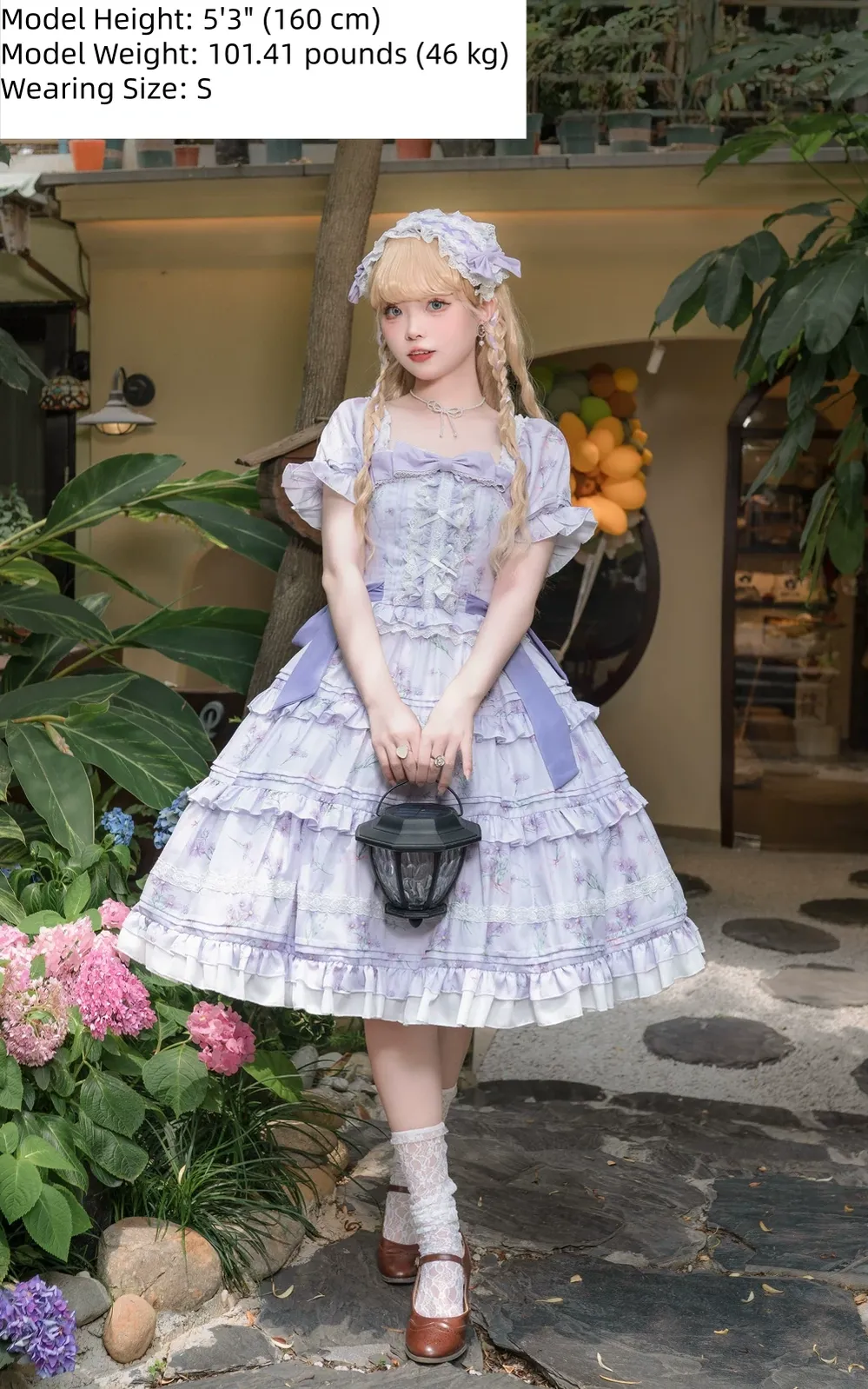 Purple Blossom Romance - Chiffon Classic Lolita OP Dress, Floral Print - Image 4
