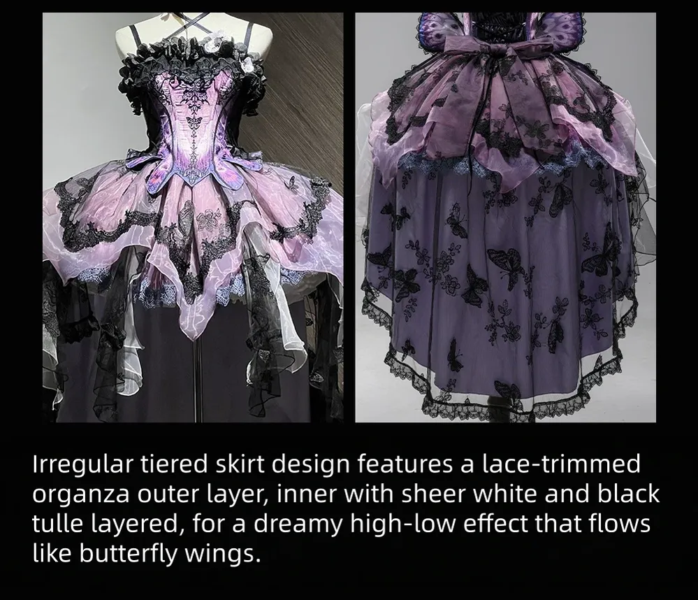 Dead Leaf Butterfly - Chiffon Gothic Lolita JSK, Irregular Tiered Skirt - Image 12