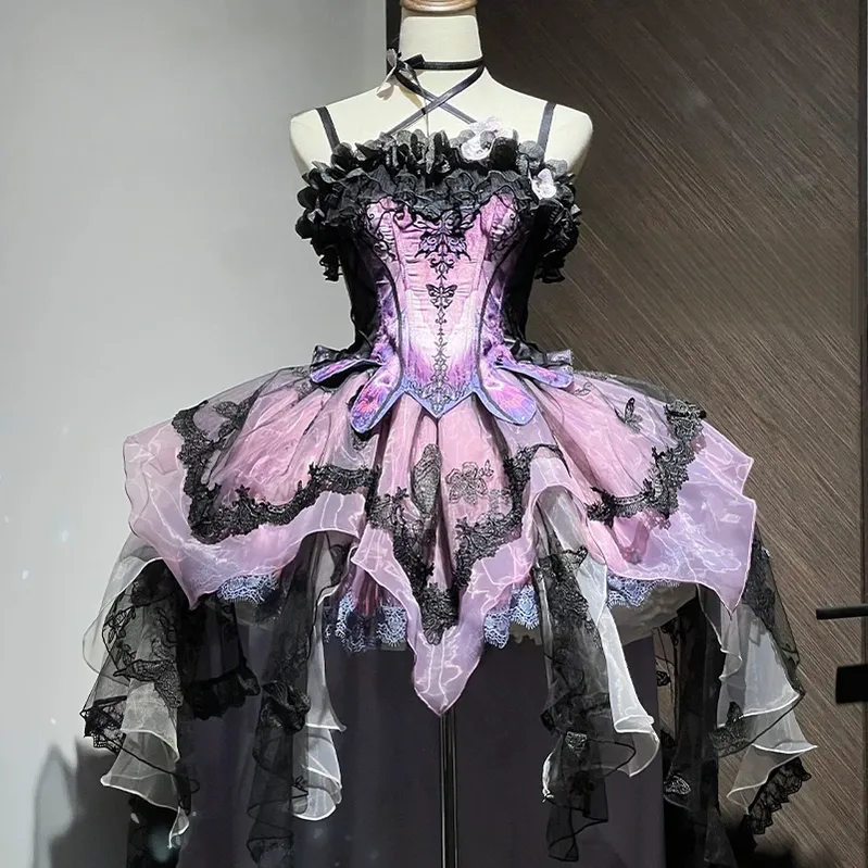 Dead Leaf Butterfly - Chiffon Gothic Lolita JSK, Irregular Tiered Skirt - Image 5