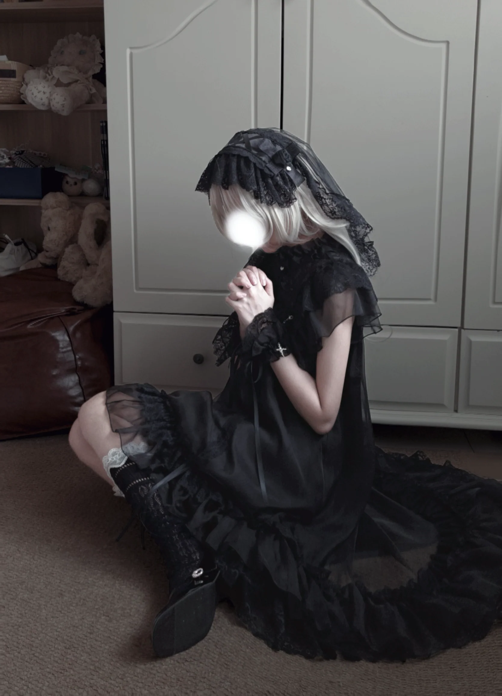 Ghost Jellyfish - Chiffon Gothic Lolita OP, Drawstring Liftable High-low Hem - Image 11
