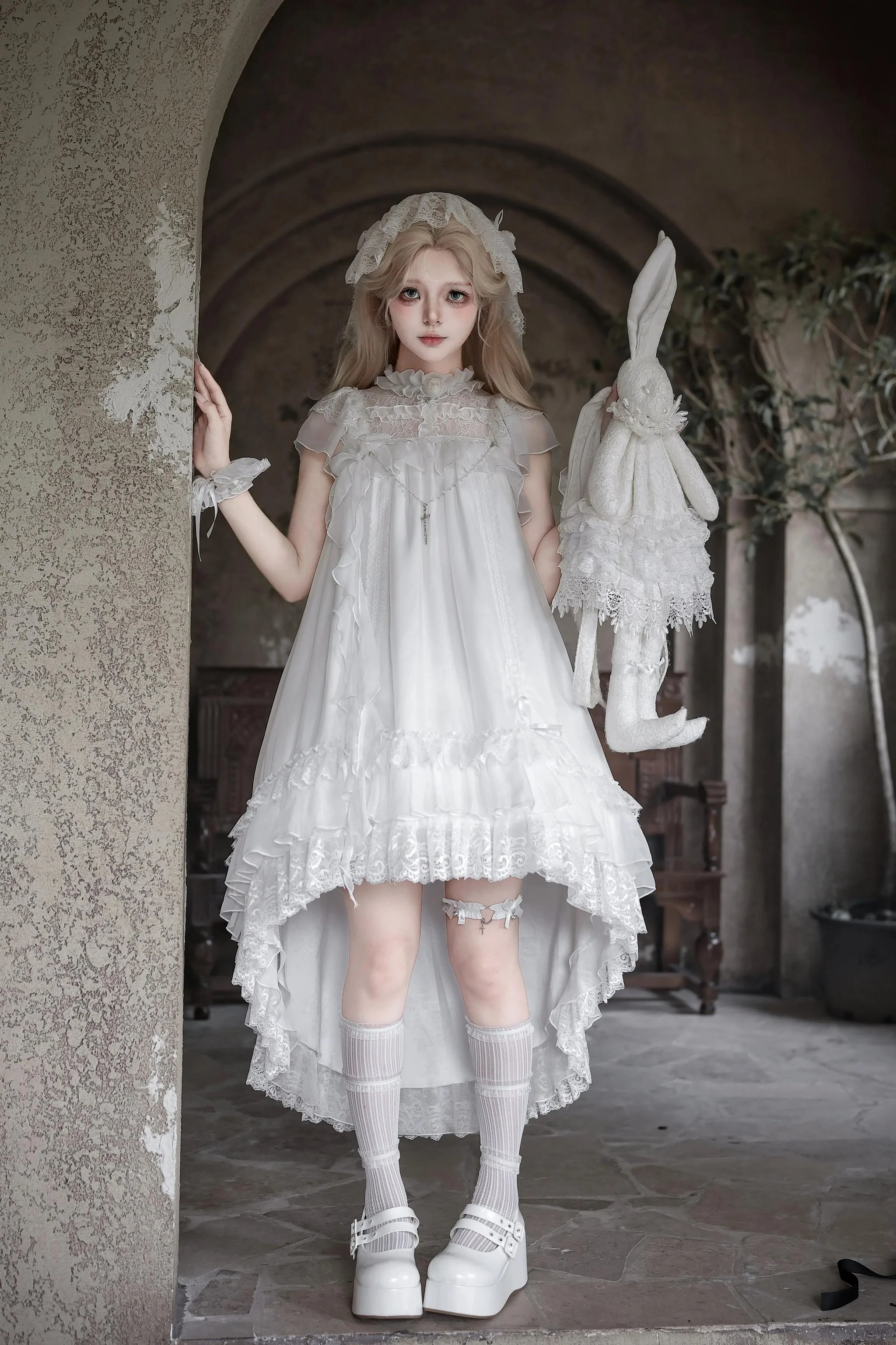 Ghost Jellyfish - Chiffon Gothic Lolita OP, Drawstring Liftable High-low Hem - Image 3