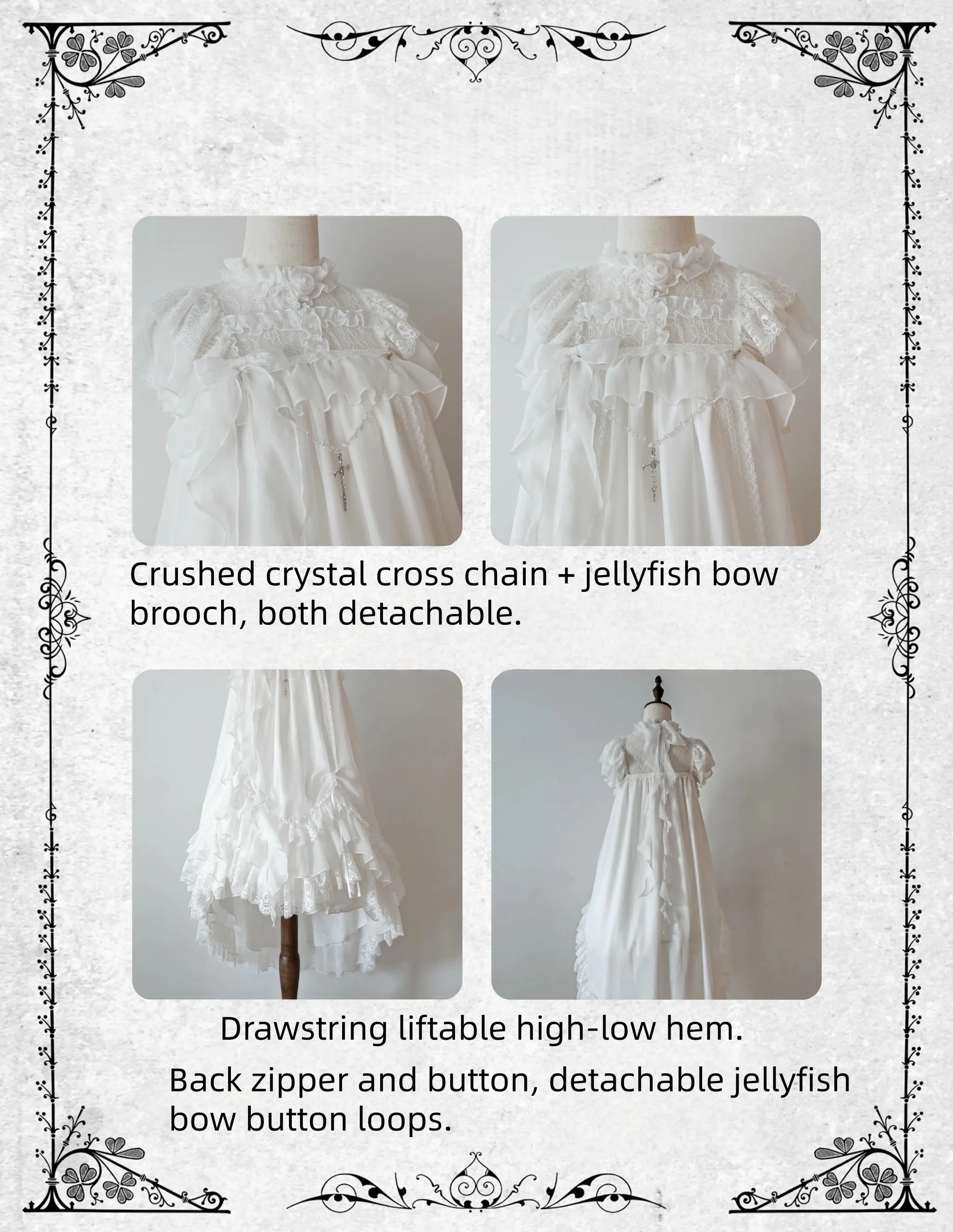 Ghost Jellyfish - Chiffon Gothic Lolita OP, Drawstring Liftable High-low Hem - Image 6
