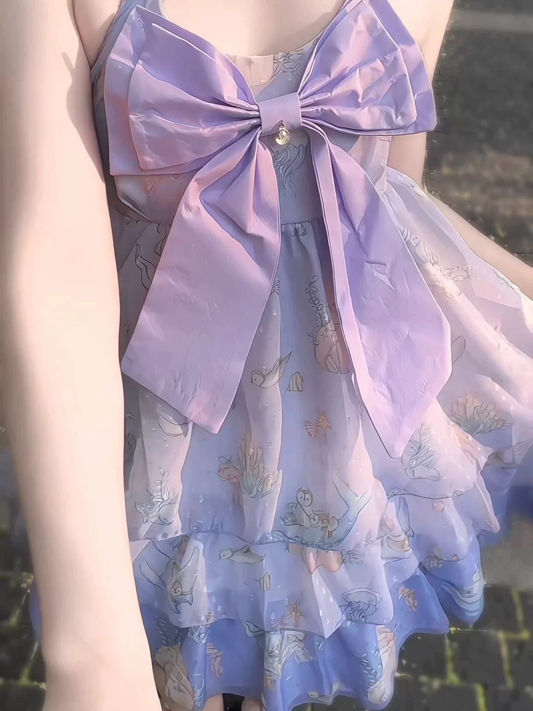 Ocean Sweetheart - Chiffon Sweet Lolita JSK Dress, Whale & Jellyfish Print - Image 15