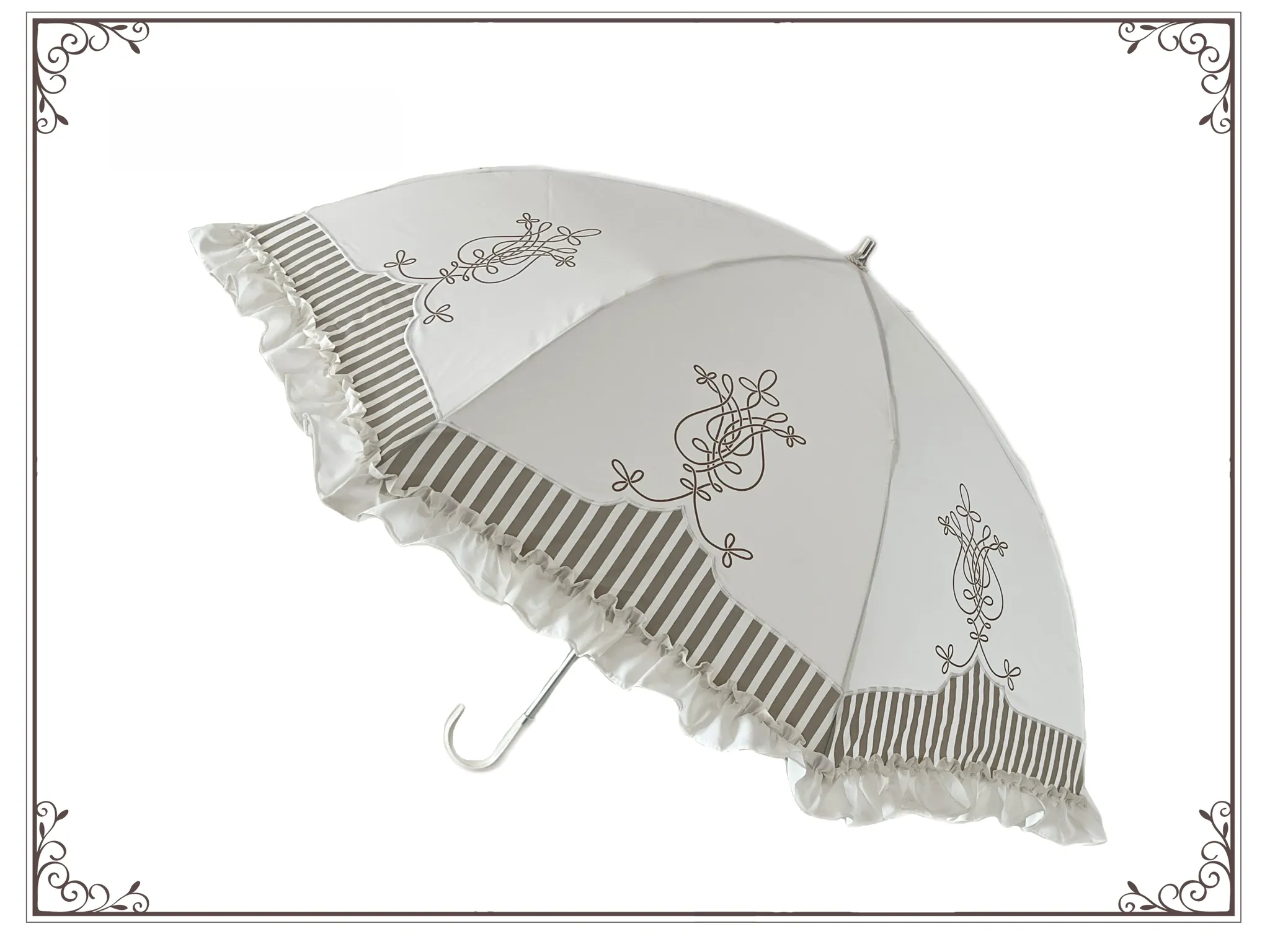 Lyre Academy - Classic Lolita 2-Fold Parasol, Lyre Print & Embroidered Trim - Image 4