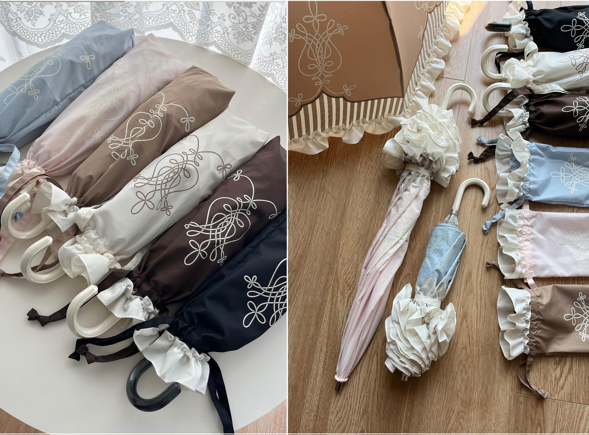 Lyre Academy - Classic Lolita 2-Fold Parasol, Lyre Print & Embroidered Trim - Image 9