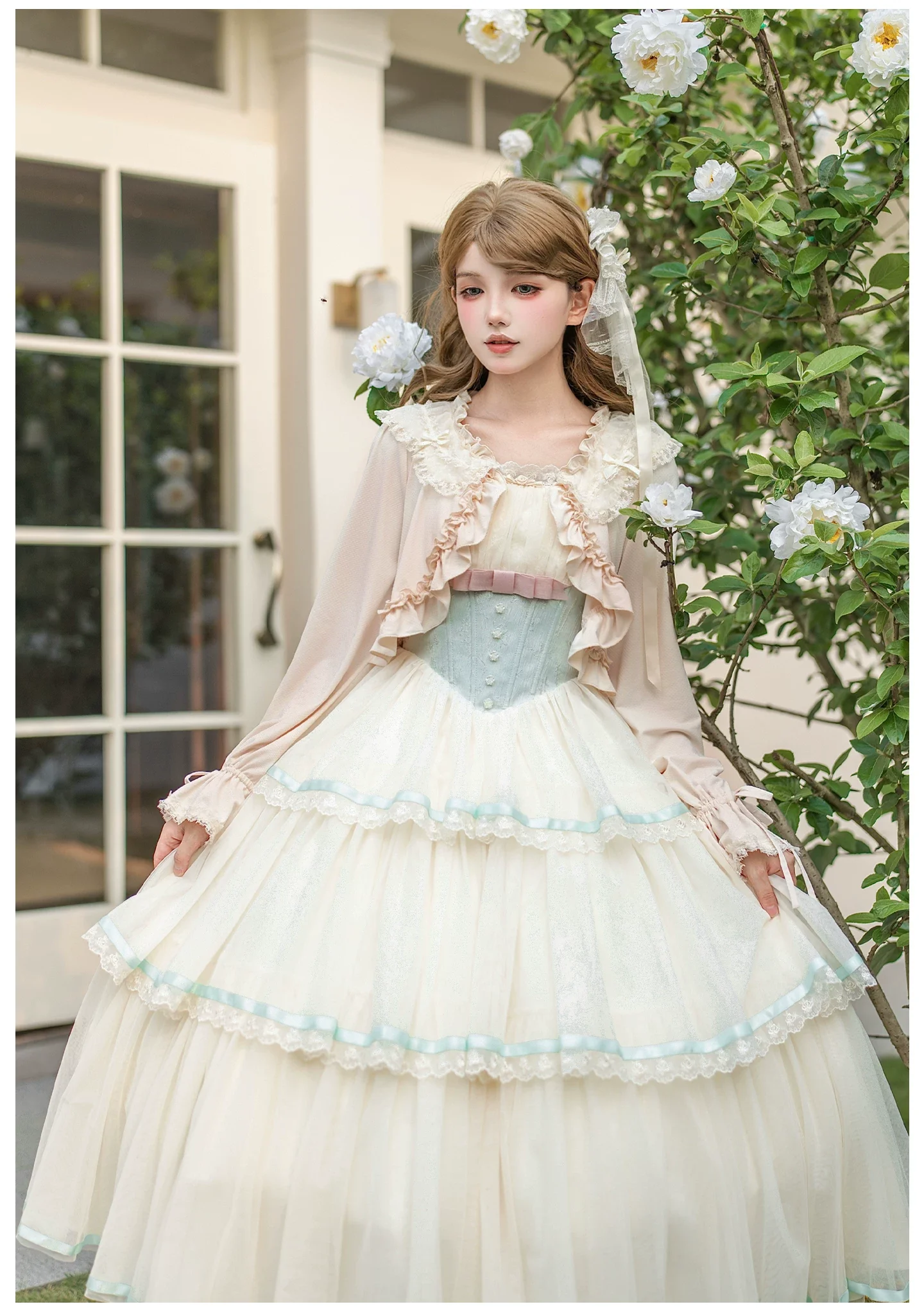 Sea Salt Soda - Classic Lolita Adjustable Corset JSK Dress, Tiered Tulle Hem - Image 19
