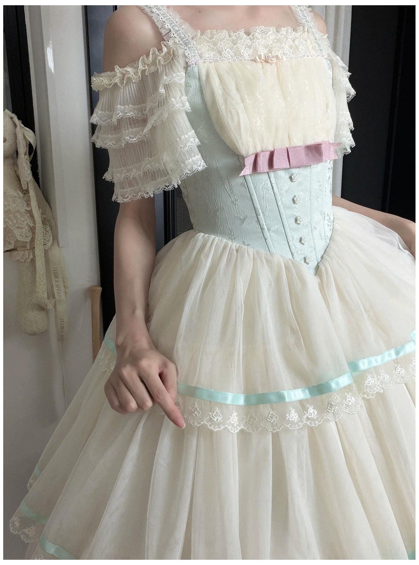 Sea Salt Soda - Classic Lolita Adjustable Corset JSK Dress, Tiered Tulle Hem - Image 26