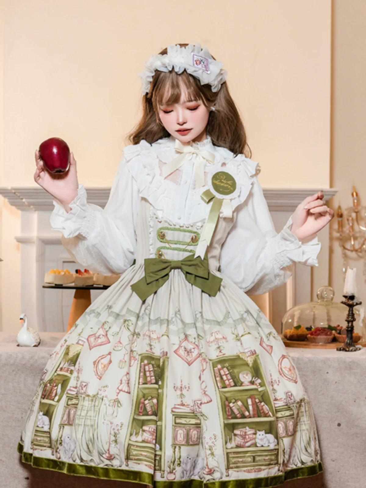 Aurora's Bookroom - Classic Lolita Bust-support JSK Dress with Bookstore Print - Image 6