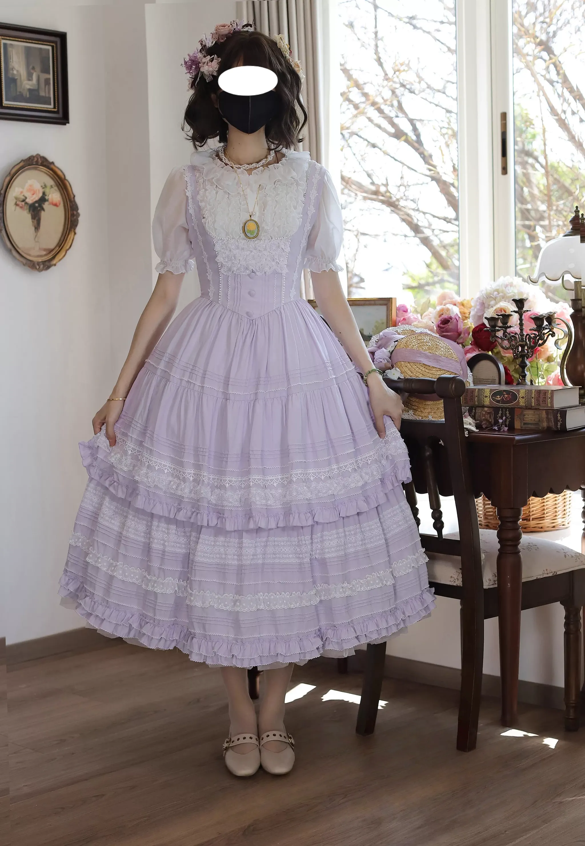 Marguerite Daisy - Classic Lolita Bust-supporting JSK Dress, Layered Lace - Image 2