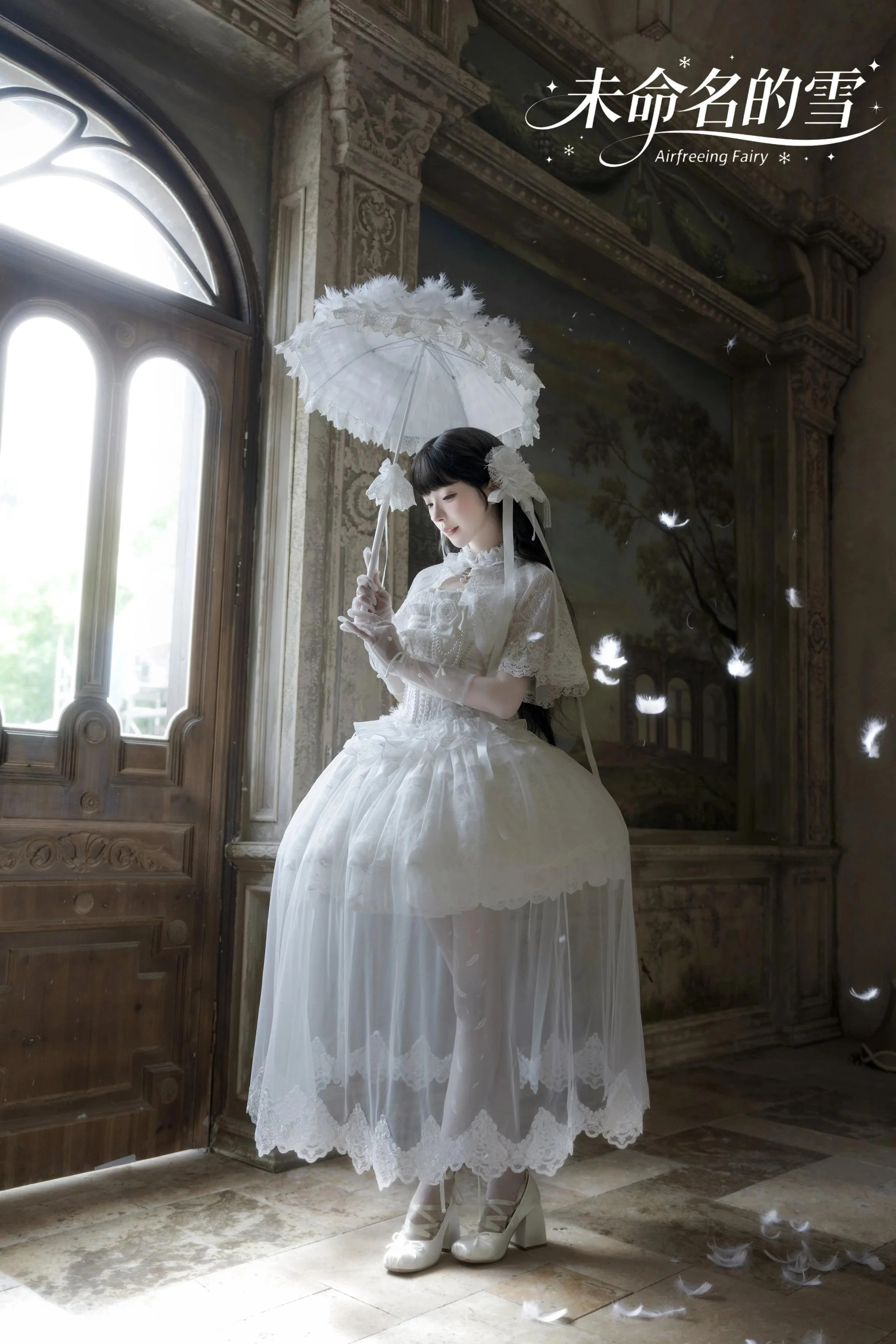 Nameless Snow - Classic Lolita Corset JSK Dress, Detachable Cape - Image 14