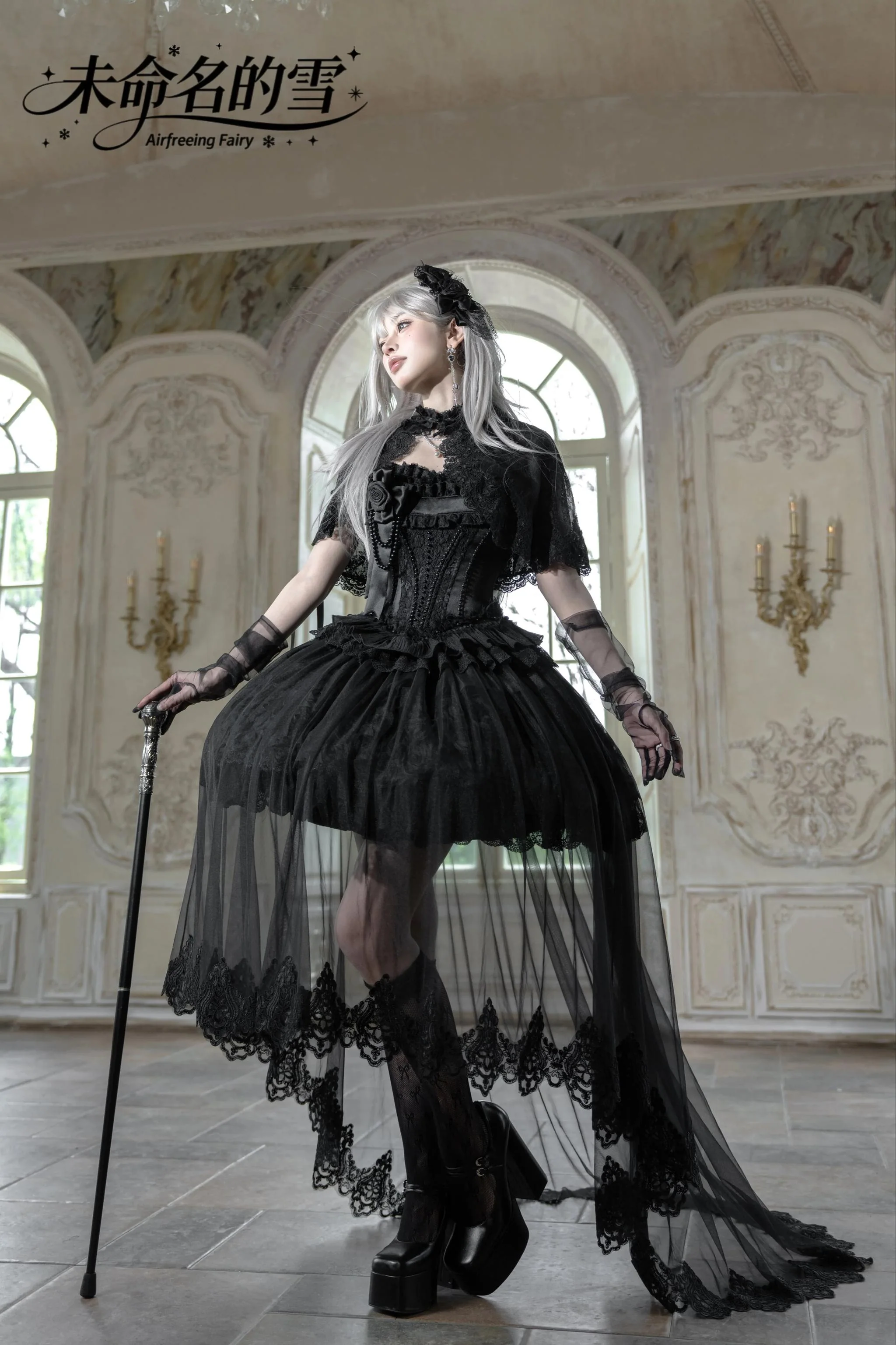 Nameless Snow - Classic Lolita Corset JSK Dress, Detachable Cape - Image 20