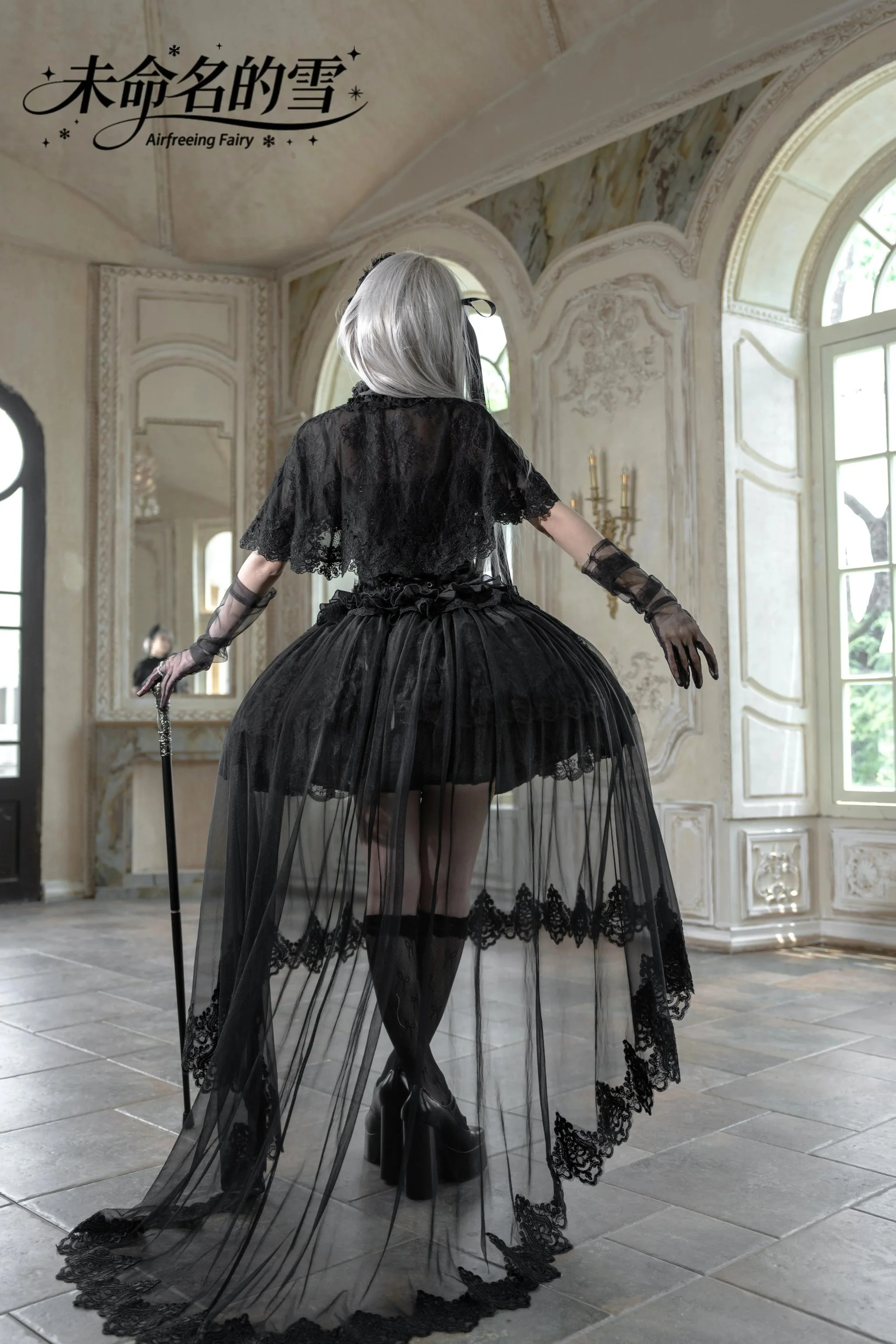 Nameless Snow - Classic Lolita Corset JSK Dress, Detachable Cape - Image 21