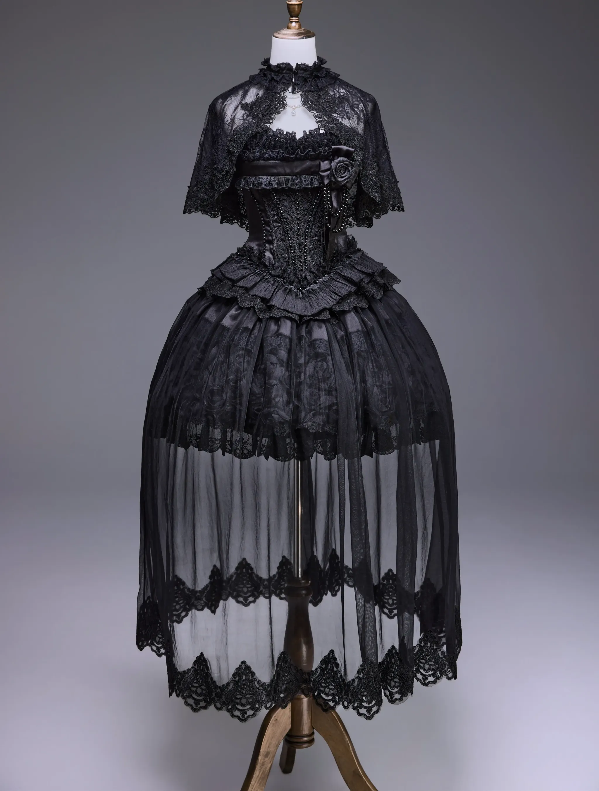 Nameless Snow - Classic Lolita Corset JSK Dress, Detachable Cape - Image 27