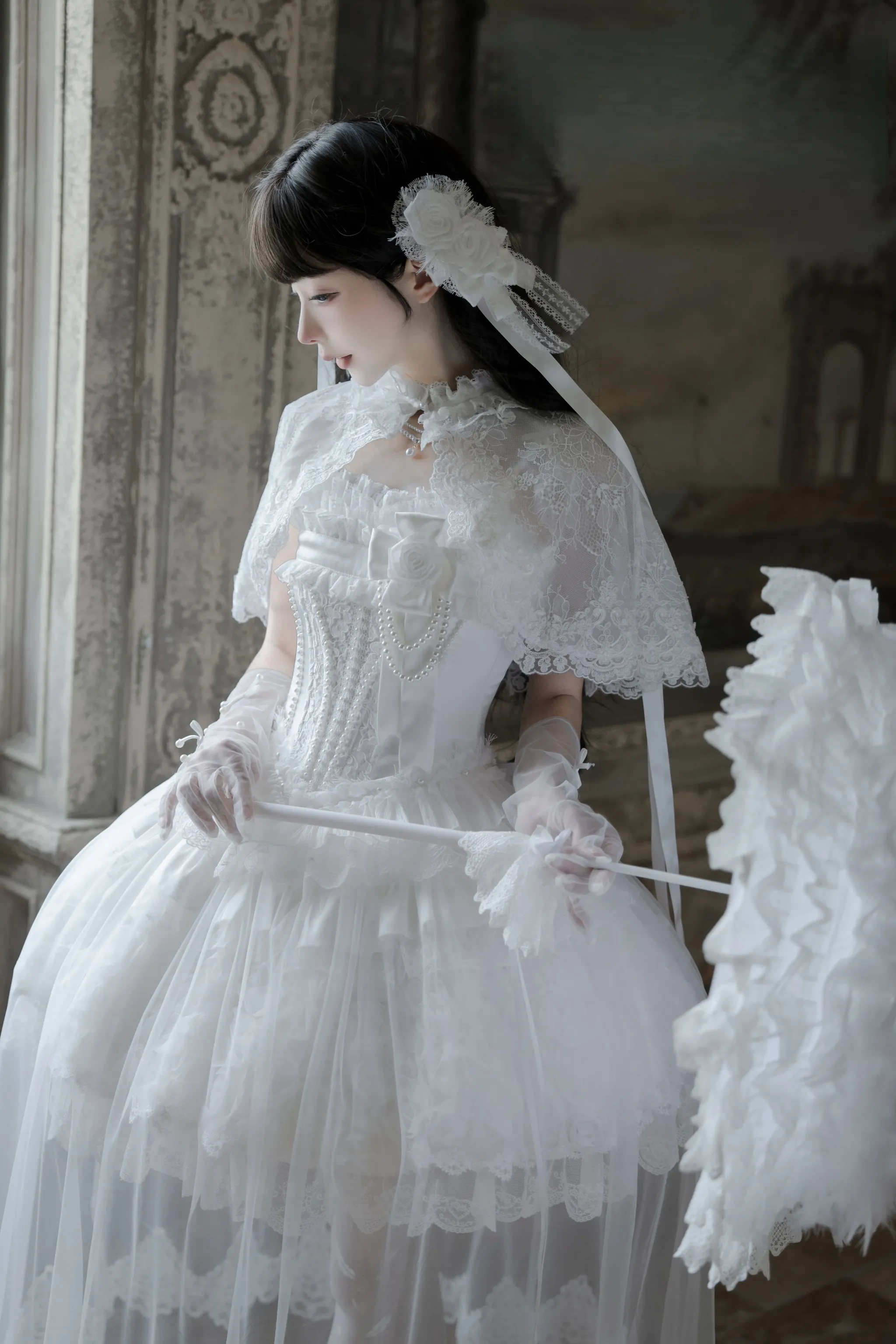 Nameless Snow - Classic Lolita Corset JSK Dress, Detachable Cape - Image 3
