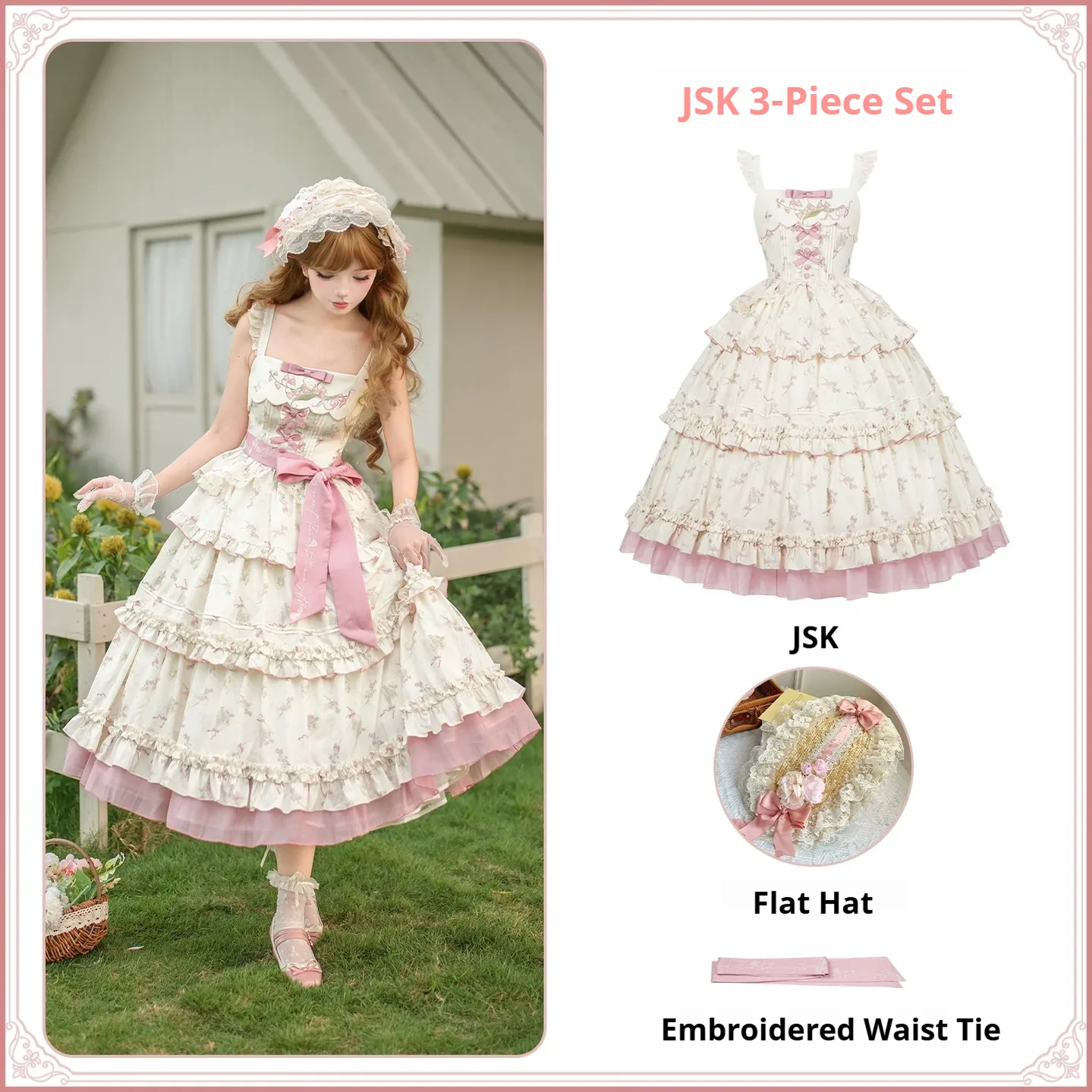 Fragrant Reminiscence - Classic Lolita Embroidered Collar Dress, Bellflower Print - Image 33
