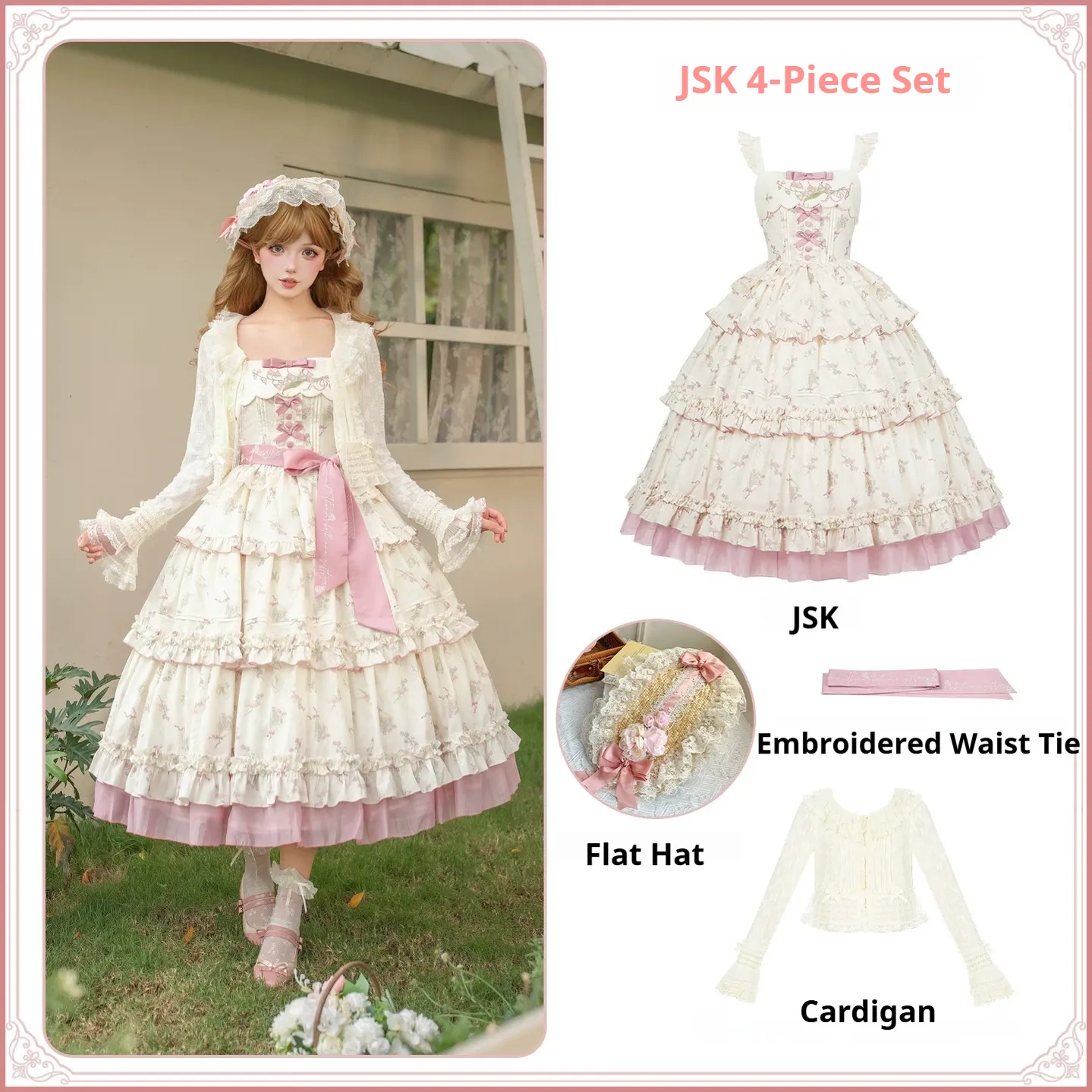 Fragrant Reminiscence - Classic Lolita Embroidered Collar Dress, Bellflower Print - Image 35
