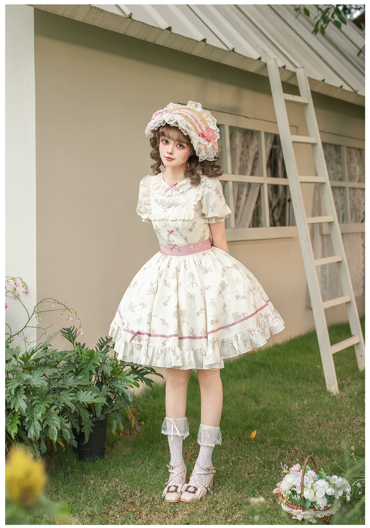 Fragrant Reminiscence - Classic Lolita Embroidered Collar Dress, Bellflower Print - Image 8