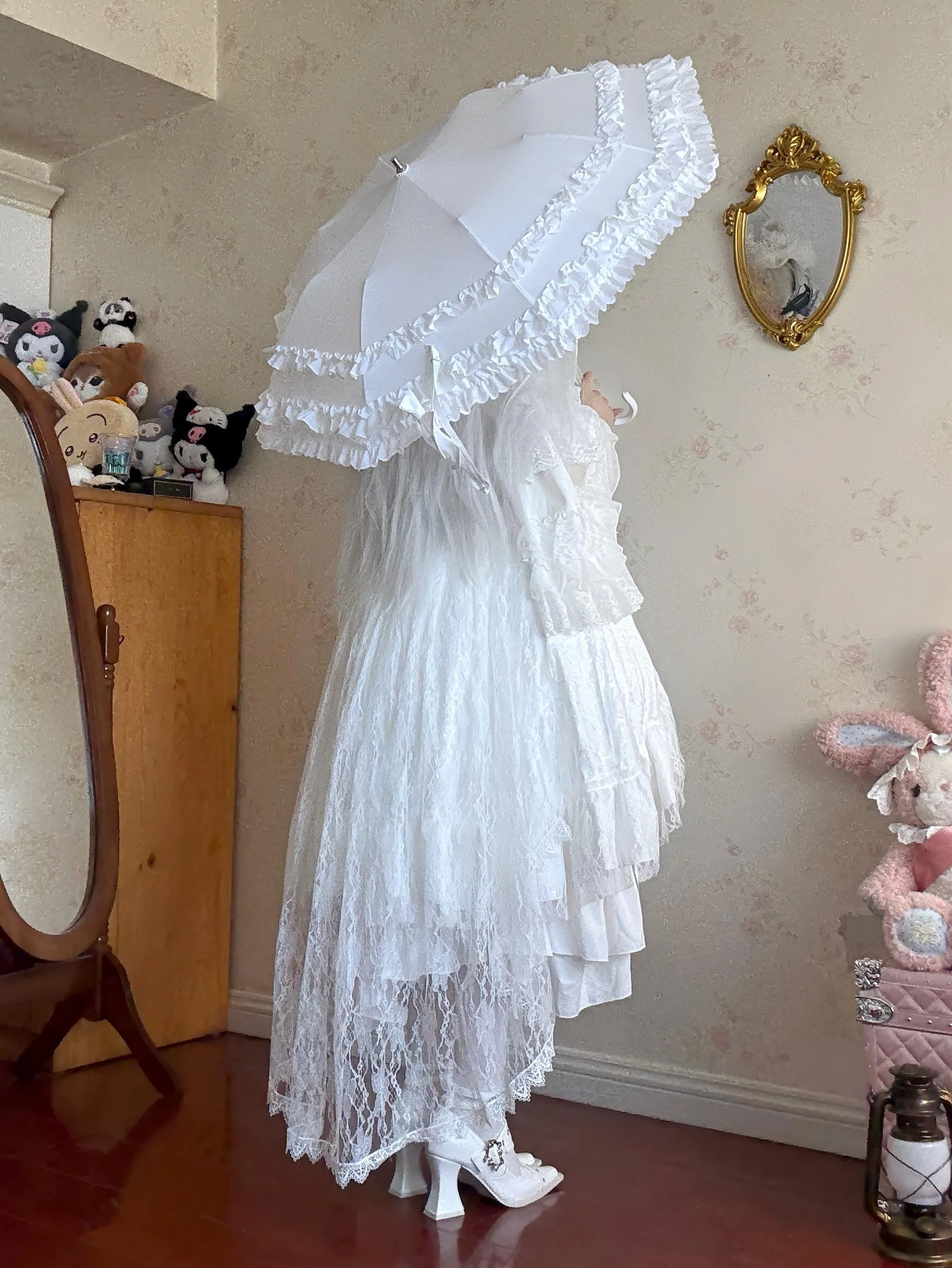 Classic Lolita Foldable Sunscreen Parasol with Ruffles - Image 9