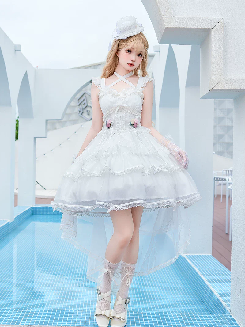Ballet Maiden - Classic Lolita Four-tiered Hem JSK Dress with Rose Details - Image 3